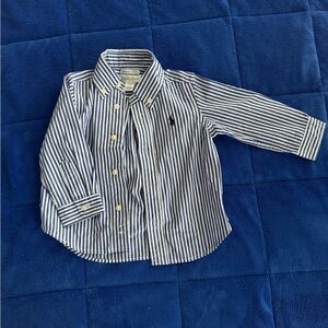 Ralph Lauren Blue and White Striped Button Down Shirt